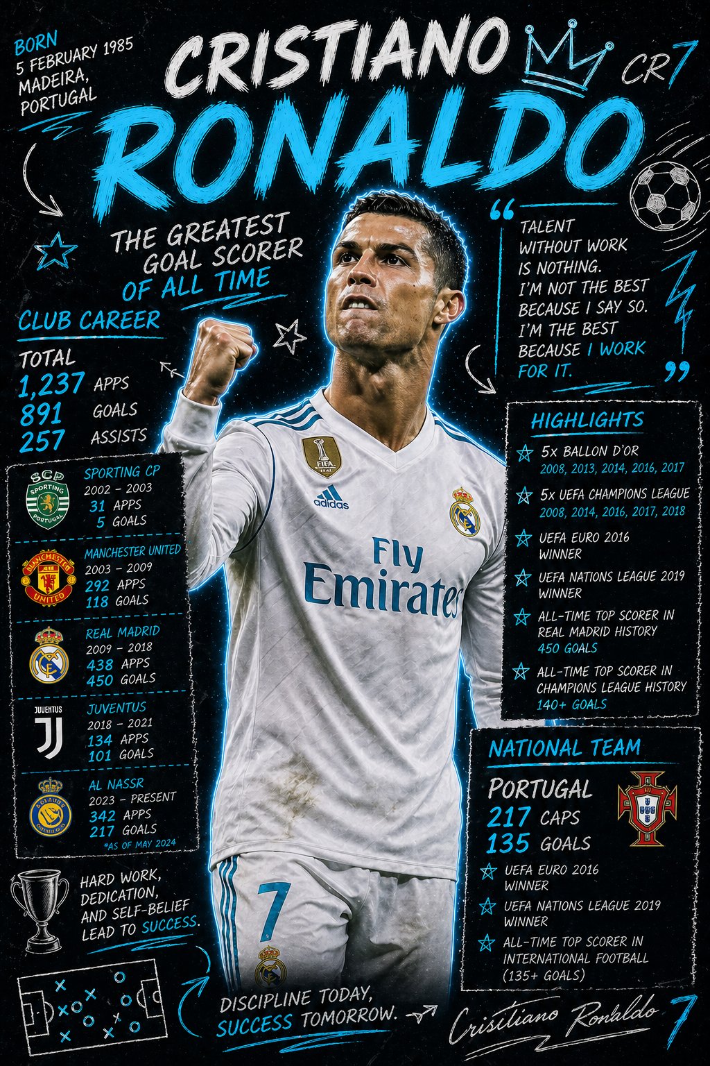 Doodle-Style Football Player Stats Poster 3